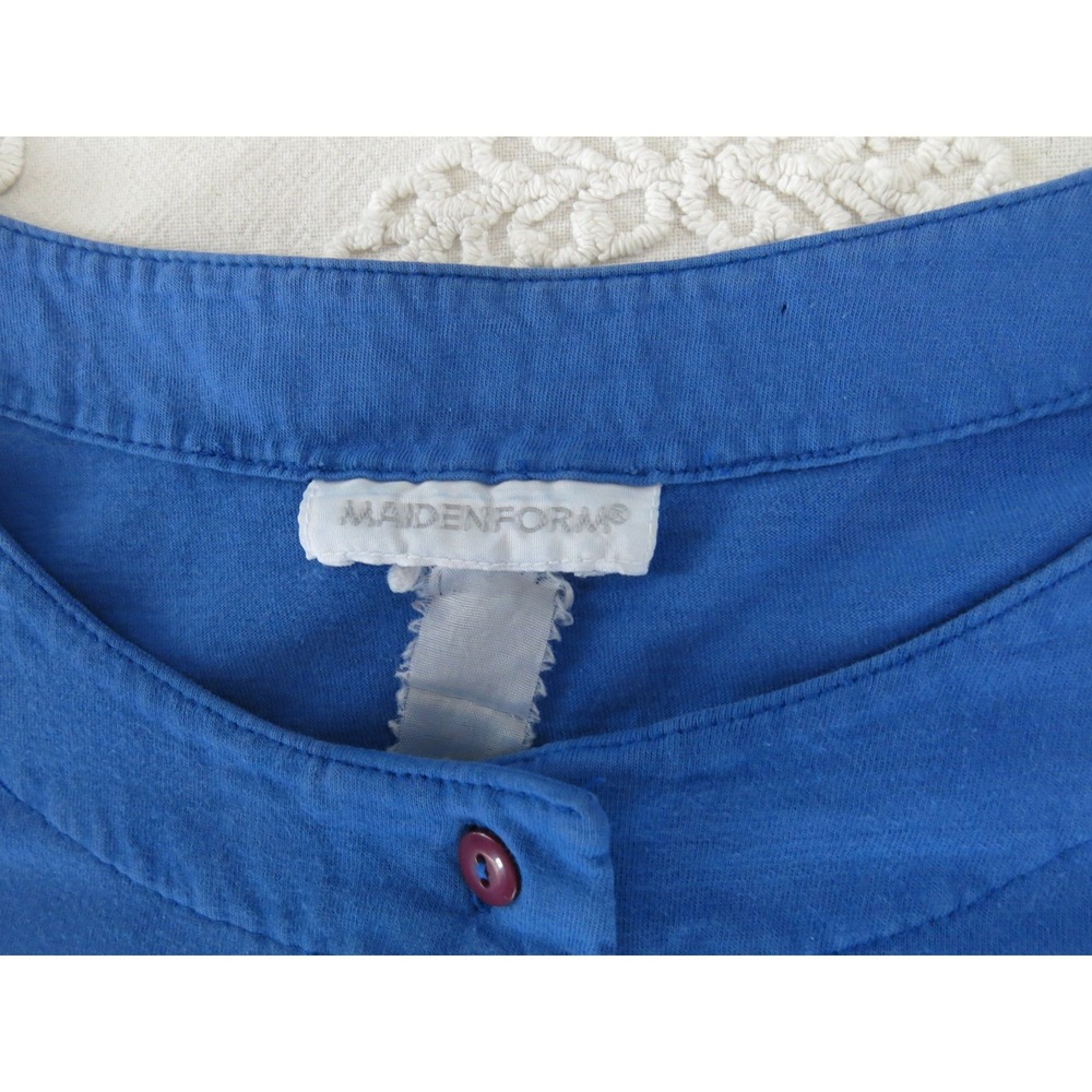 Vintage Maidenform Blue Button Front Nightgown African Animal Embroidered Large - Picture 4 of 7